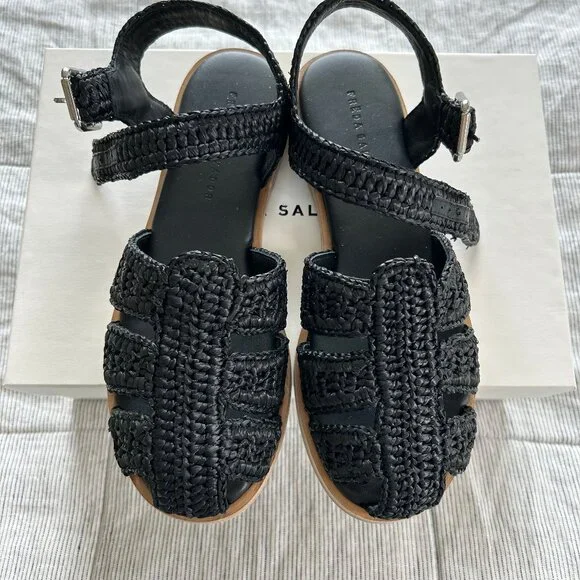 FREDA SALVADOR Sera Fisherman sandal in black raffia, size 7, NEW in box - Picture 7 of 12